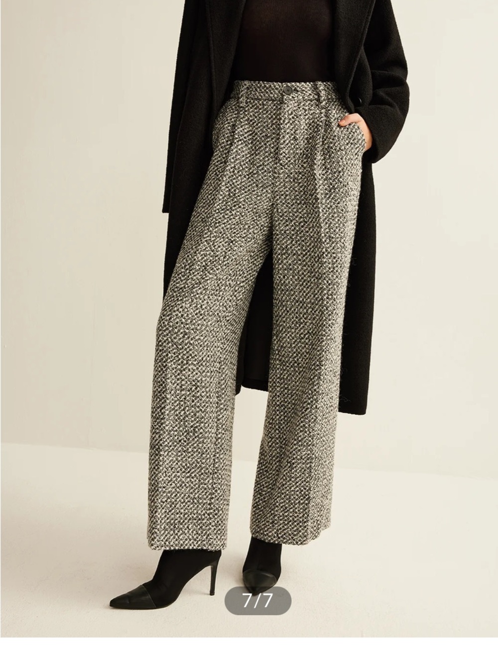 Commense black/white Wool-Blend Tweed wide leg Pants size medium NWT
